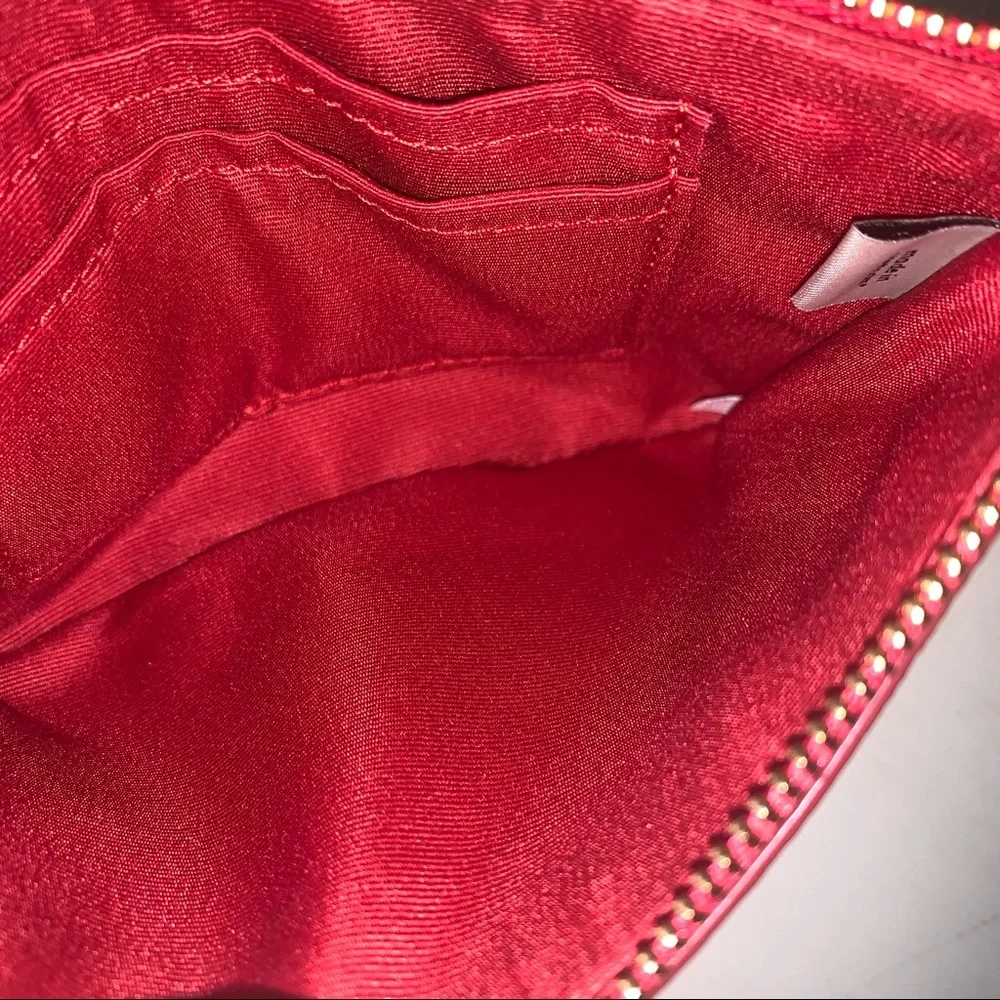 Coach Small Red Pebbled Leather Corner Zip Wristlet